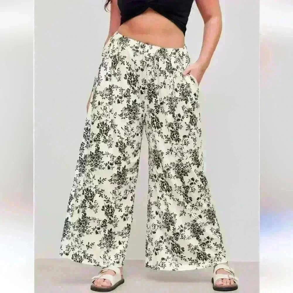 Cider Cream Wide-Leg Floral Pants